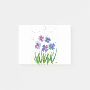 Spring purple blue flowers watercolor post-it notes