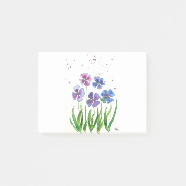 Spring purple blue flowers watercolor post-it notes (Front)
