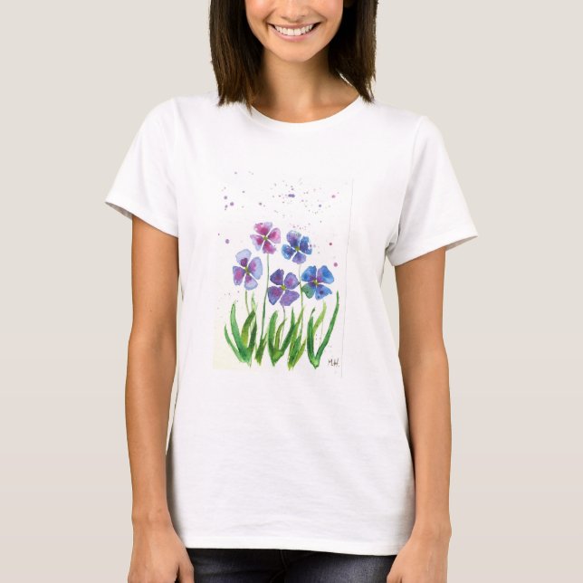 Spring purple blue flowers watercolor T-Shirt (Front)