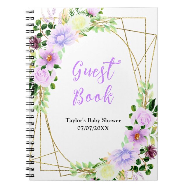 Spring Purple Floral Baby Shower Guest Book (Front)