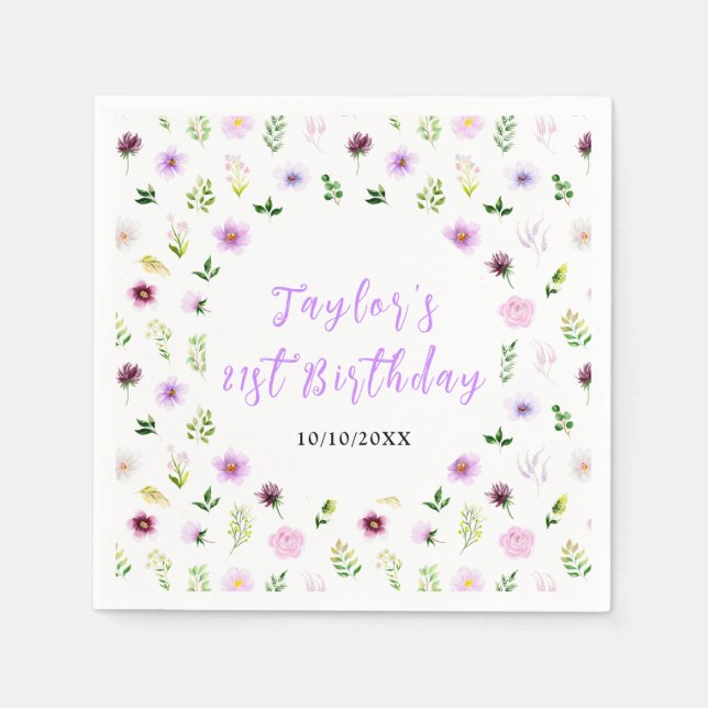 Spring Purple Floral Birthday Napkin (Front)