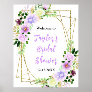 Spring Purple Floral Bridal Shower Welcome Sign