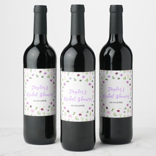 Spring Purple Floral Bridal Shower Wine Label (Bottles)