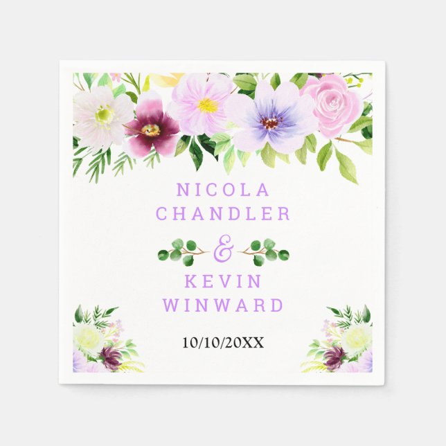 Spring Purple Floral Wedding Napkin (Front)