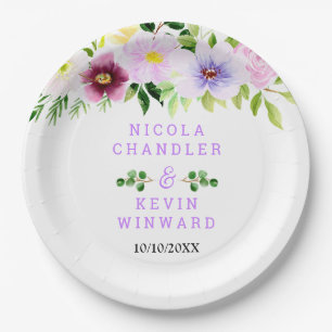 Spring Purple Floral Wedding Paper Plate