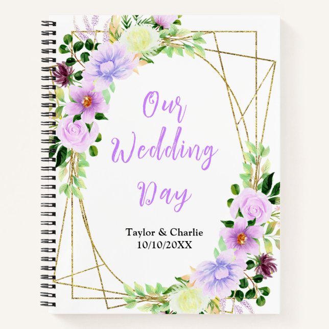 Spring Purple Floral Wedding Planner Notebook (Front)