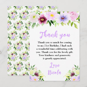 Spring Purple Flowers with Foliage Birthday Thank You Card