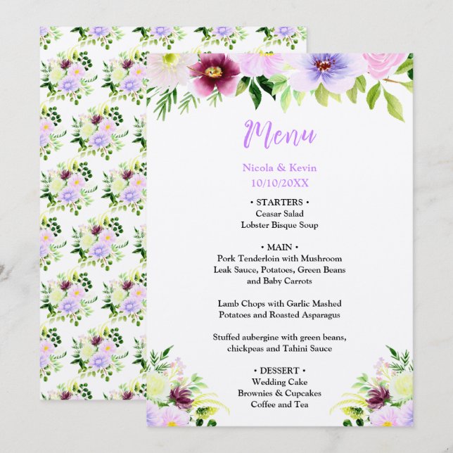 Spring Purple Flowers with Foliage Menu (Front/Back)