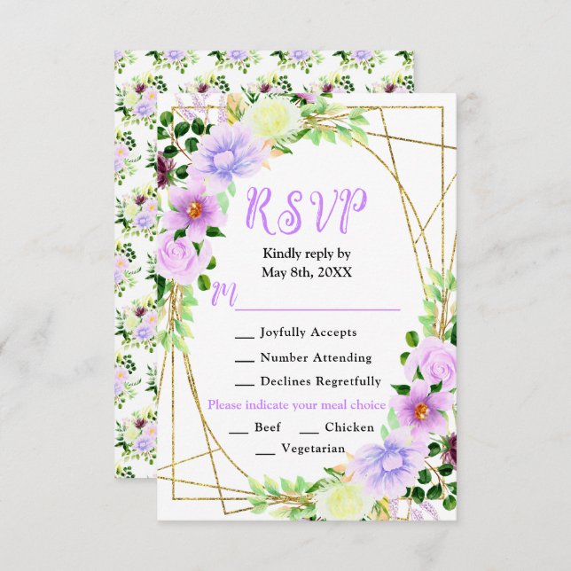 Spring Purple Flowers with Foliage RSVP Card (Front/Back)