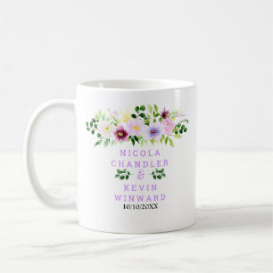 Spring Purple Flowers with Foliage Wedding Coffee Mug