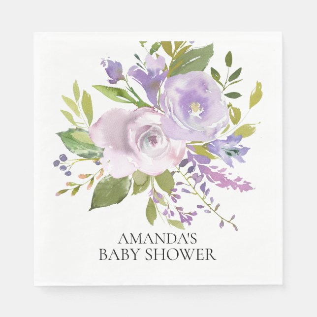 Spring Purple Lavender Floral Shower Paper Napkins (Front)