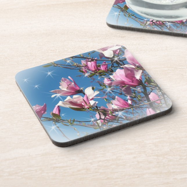 spring purple magnolia flowers coaster (Left Side)