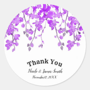 Spring Purple Orchid Branches Floral Wedding Favou Classic Round Sticker