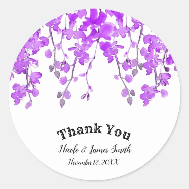 Spring Purple Orchid Branches Floral Wedding Favou Classic Round Sticker (Front)