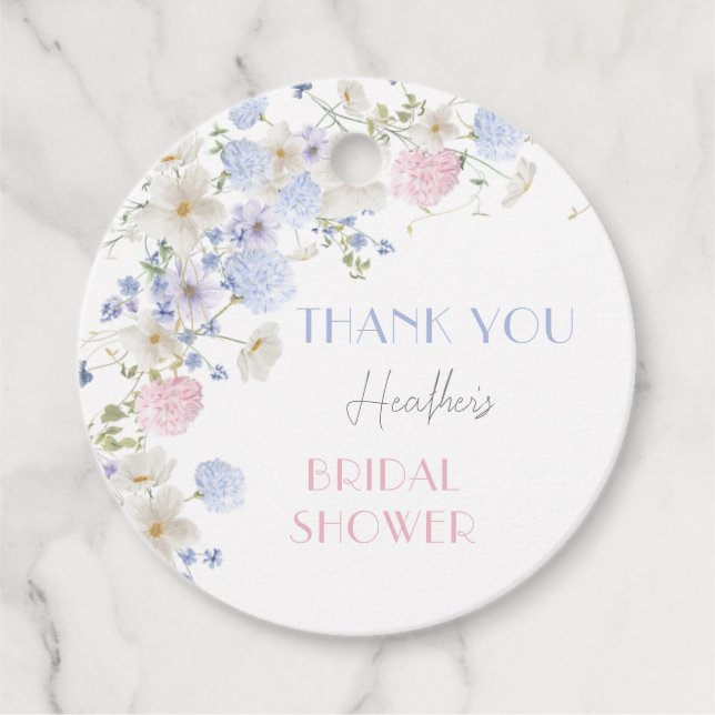 Spring Purple Pink Wildflowers Bridal Shower Favour Tags (Front)
