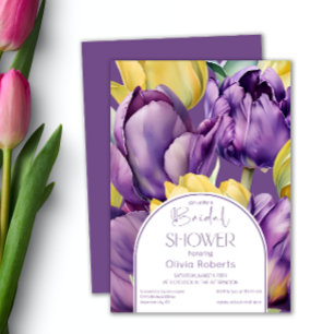 Spring purple yellow tulips Bridal shower Invitation