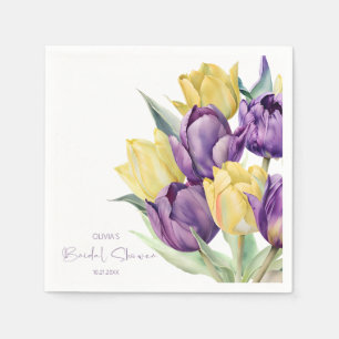 Spring purple yellow tulips Bridal shower Napkin