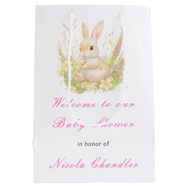 Spring Rabbit Baby Shower Medium Gift Bag (Back)