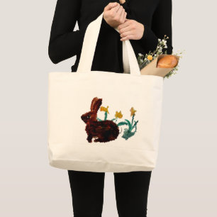 Spring Rabbit Daffodils Large Tote Bag