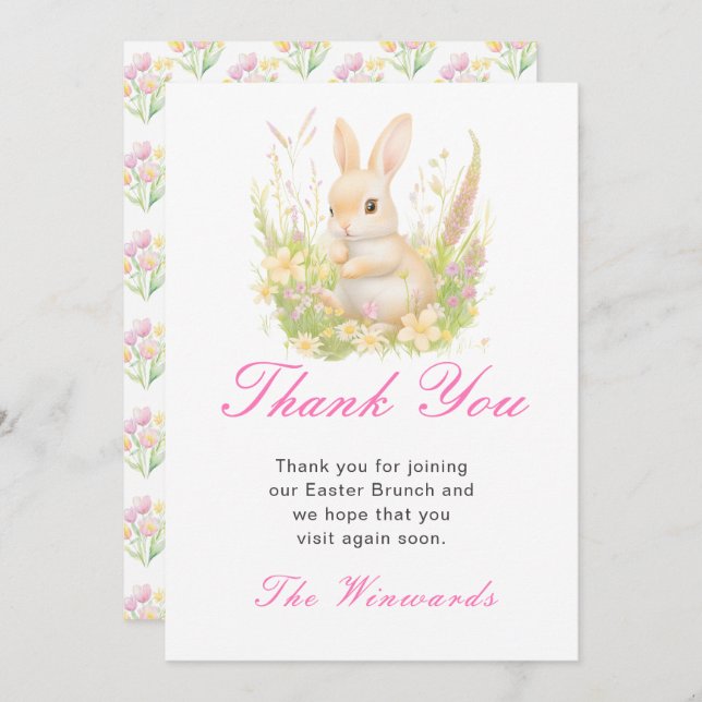 Spring Rabbit Easter Brunch Thank You Card (Front/Back)