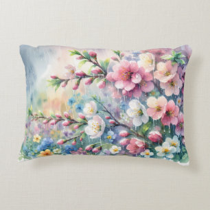 Spring Rain Blossom Watercolor Cottagecore Decorative Cushion