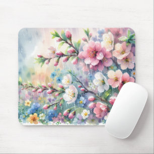 Spring Rain Blossom Watercolor Cottagecore Mouse Mat