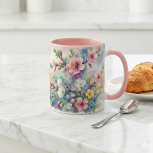 Spring Rain Blossom Watercolor Cottagecore Mug