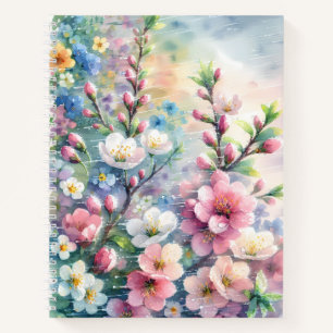 Spring Rain Blossom Watercolor Cottagecore Notebook