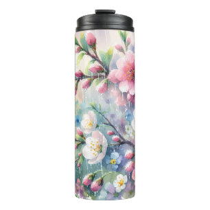 Spring Rain Blossom Watercolor Cottagecore Thermal Tumbler