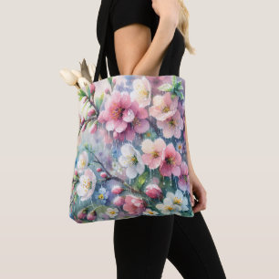 Spring Rain Blossom Watercolor Cottagecore Tote Bag