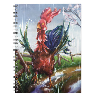 Spring Rain Rooster Illustration Spiral Notebook