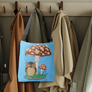 Spring Rain Shower Owl Mushroom Crossbody Bag