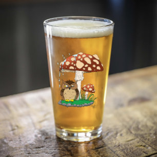 Spring Rain Shower Owl Mushroom Glass