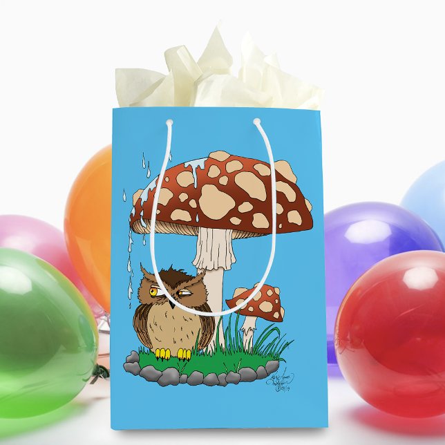 Spring Rain Shower Owl Mushroom Medium Gift Bag (Creator Uploaded)