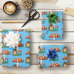 Spring Rain Shower Owl Mushroom Wrapping Paper Sheet