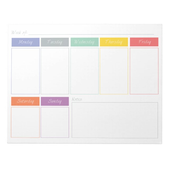 Spring Rainbow Weekly Planner Tear Off Notepad (Front)