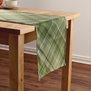 Spring Rains Cream, Tan, and Olive Green Plaid Short Table Runner