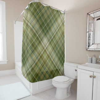 Spring Rains Cream, Tan, and Olive Green Plaid Shower Curtain