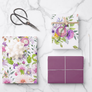 Spring Ranunculus and Rose Collage Wrapping Paper Sheet