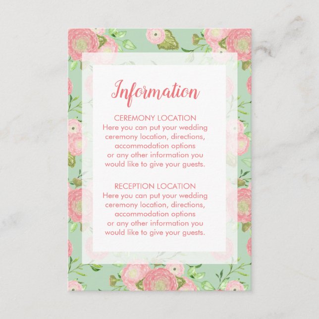 Spring Ranunculus Floral Wedding Information Cards (Front)