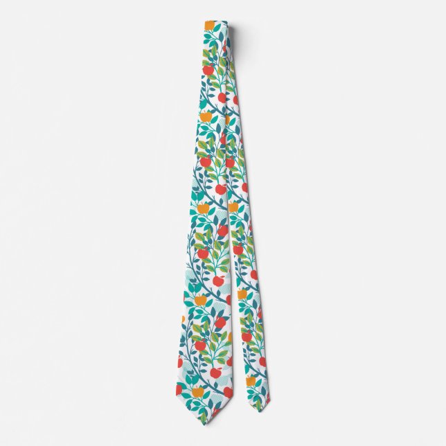 Spring Red and Green Colors Apple Fruit Pattern Tie (Front)