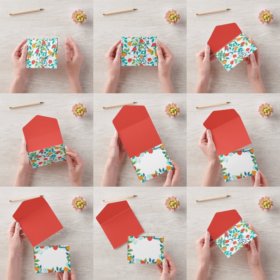 Spring Red and Green Colours Apple Fruit Pattern All In One Invitation