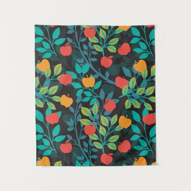 Spring Red and Green Colours Apple Fruit Pattern I Tapestry (Front)