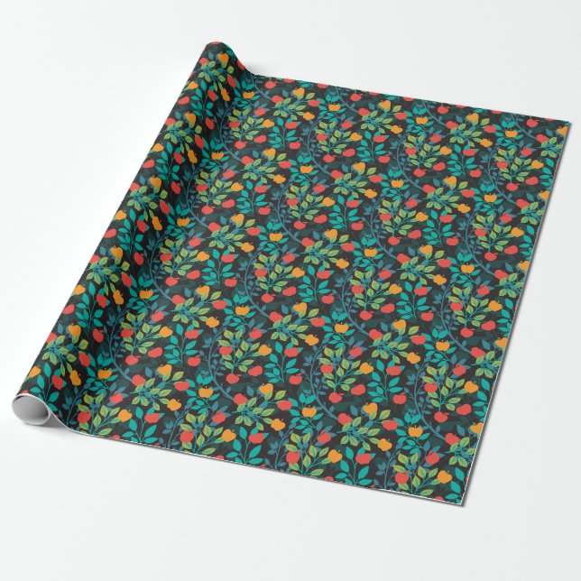 Spring Red and Green Colours Apple Fruit Pattern I Wrapping Paper (Unrolled)