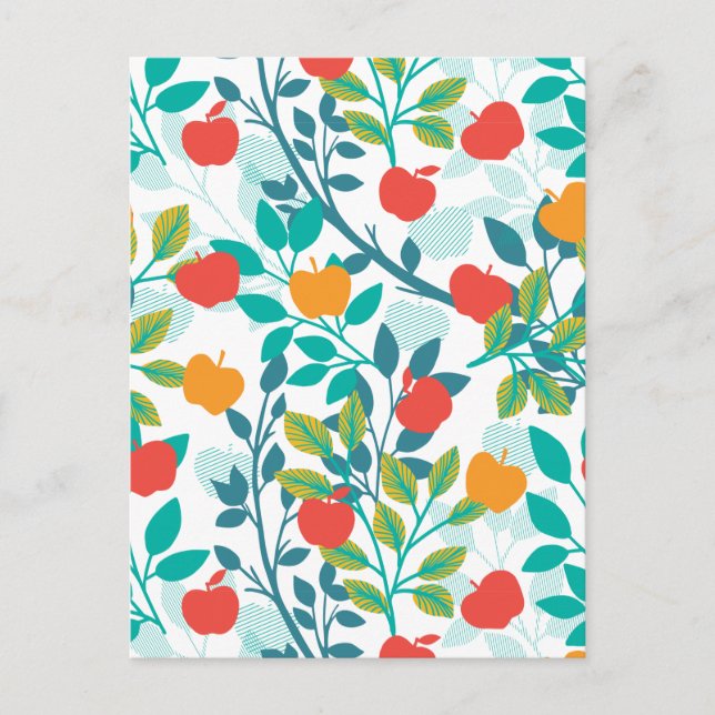 Spring Red and Green Colours Apple Fruit Pattern Postcard (Front)