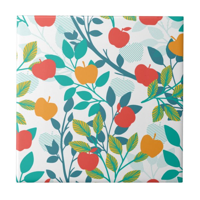 Spring Red and Green Colours Apple Fruit Pattern Tile (Front)