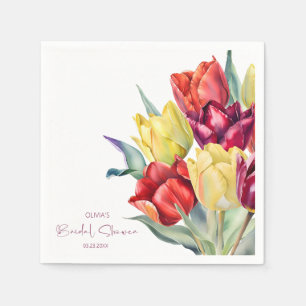 Spring red and yellow tulips Bridal shower Napkin