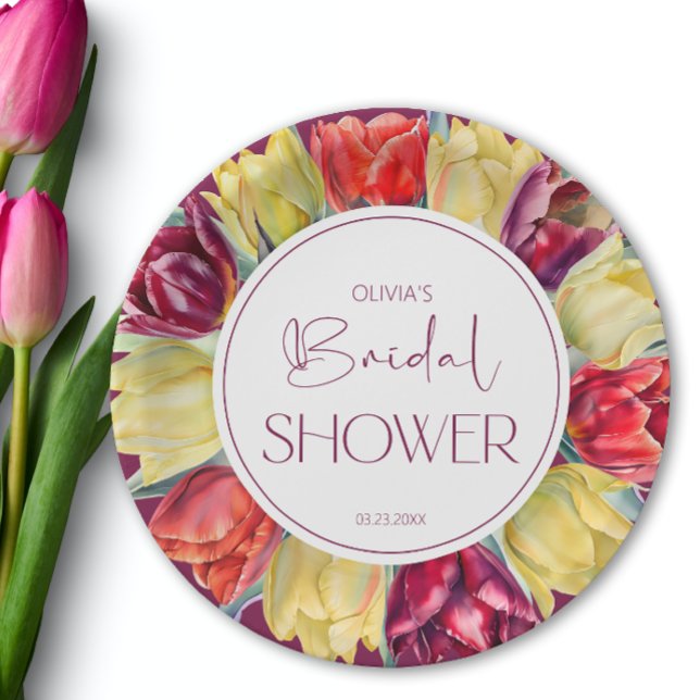 Spring red and yellow tulips Bridal shower Paper Plate (Creator Uploaded)