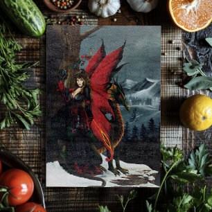 Spring Red Fairy Dragon Mother Nature Fantasy Cutting Board