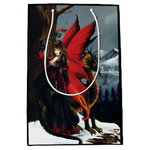 Spring Red Fairy Dragon Mother Nature Fantasy Medium Gift Bag